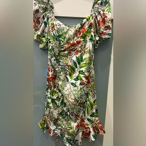 U. PEACH White and Green Floral Print Women's Dress Size S
